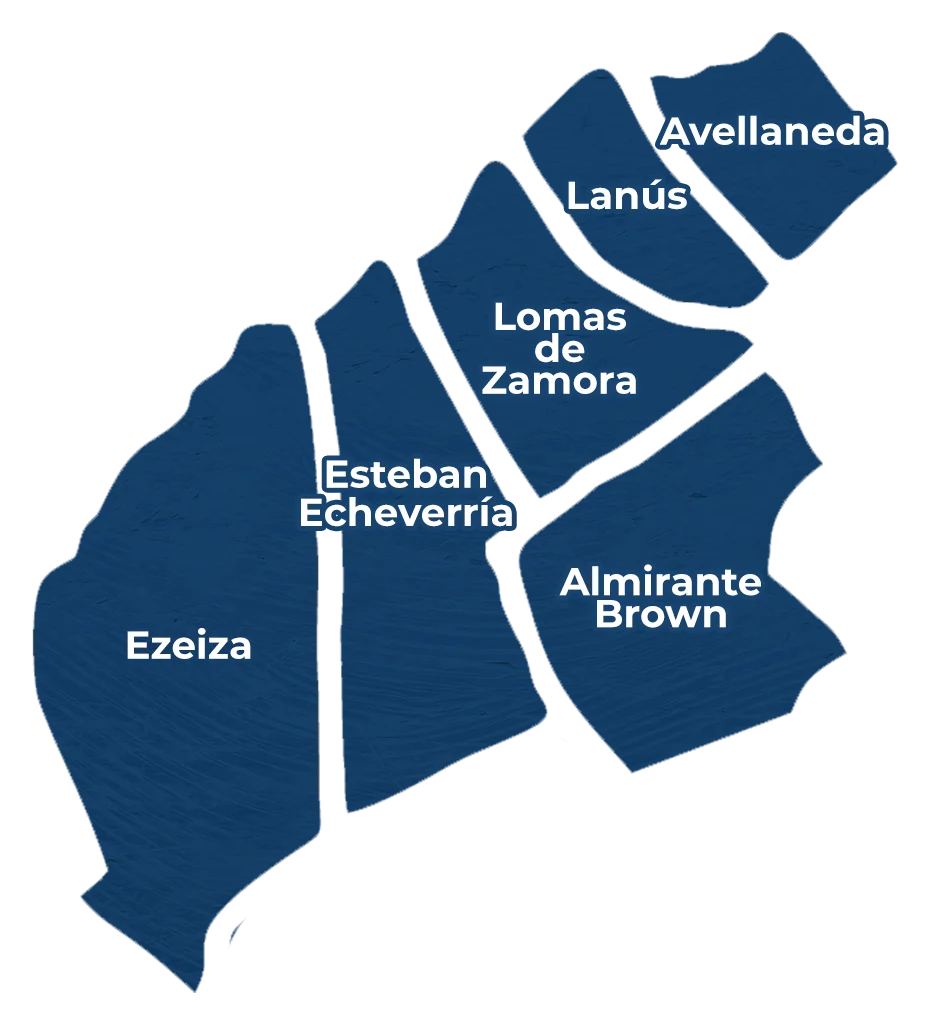 Mapa de zonas de entrega Guariniello - Zona Sur